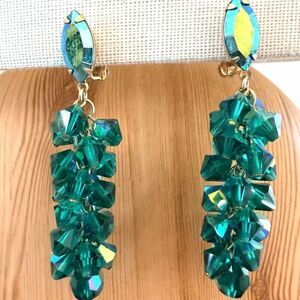Lewis Segal California Vintage Green Aurora Borealis Crystal Clip-On Earrings